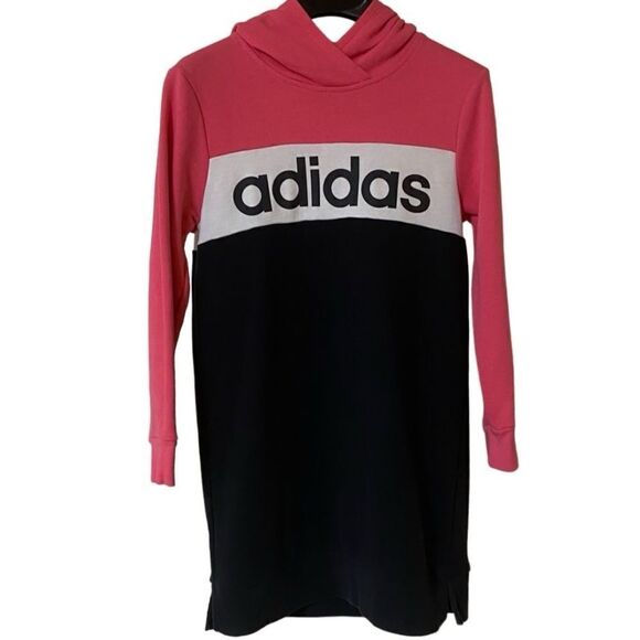 Adidas Youth Girl’s Black|Pink Color Block Logo Hooded Dress Sz M - Picture 1 of 8